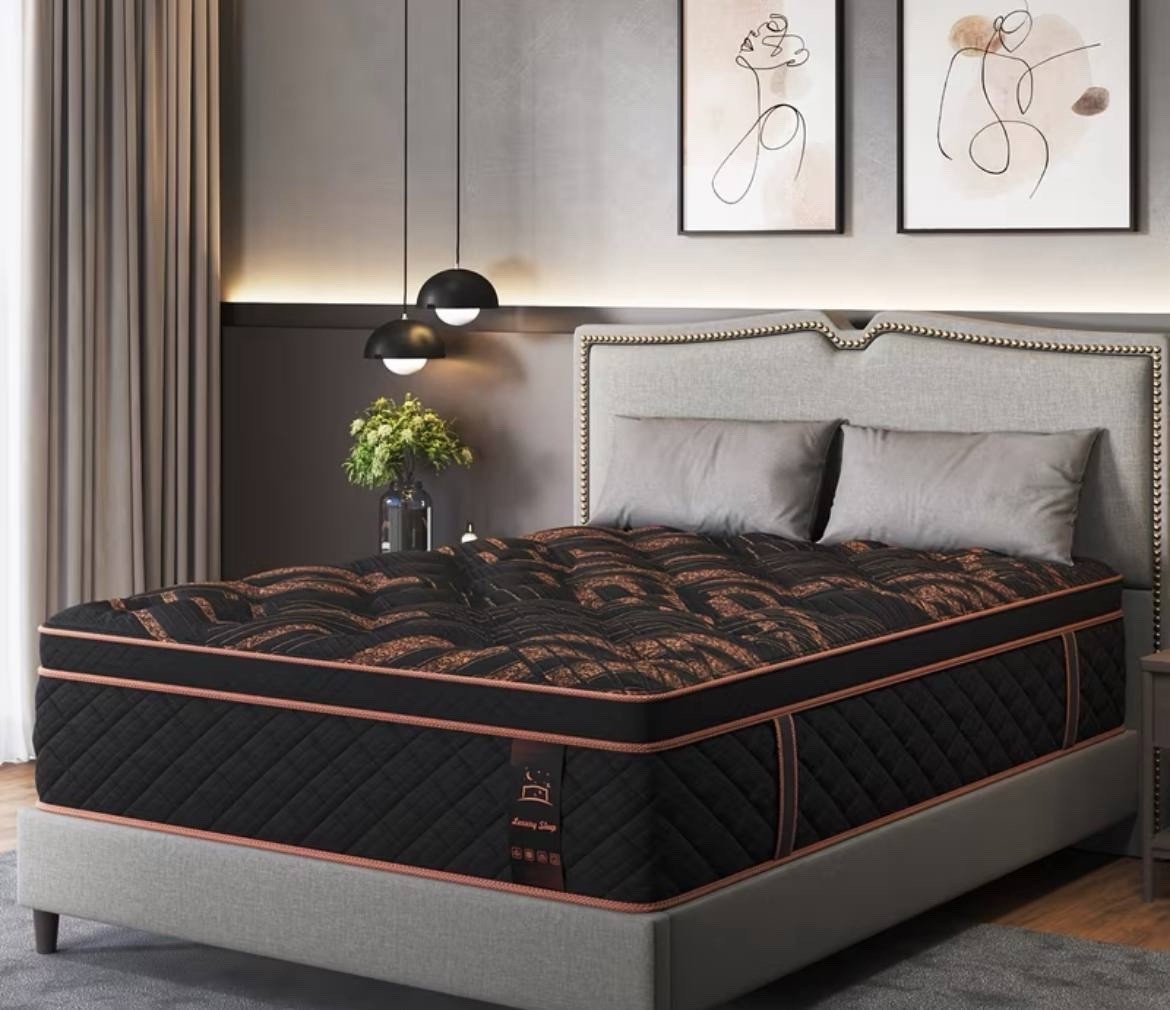 Innerspring Pillow Top Mattress, Quilted Fabric Cover, Black