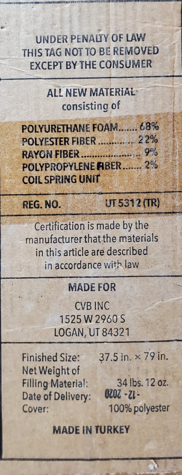 CVP Firm 12″ Mattress, Foam Encased Spring & Memory Foam Hybrid, Twin XL, New