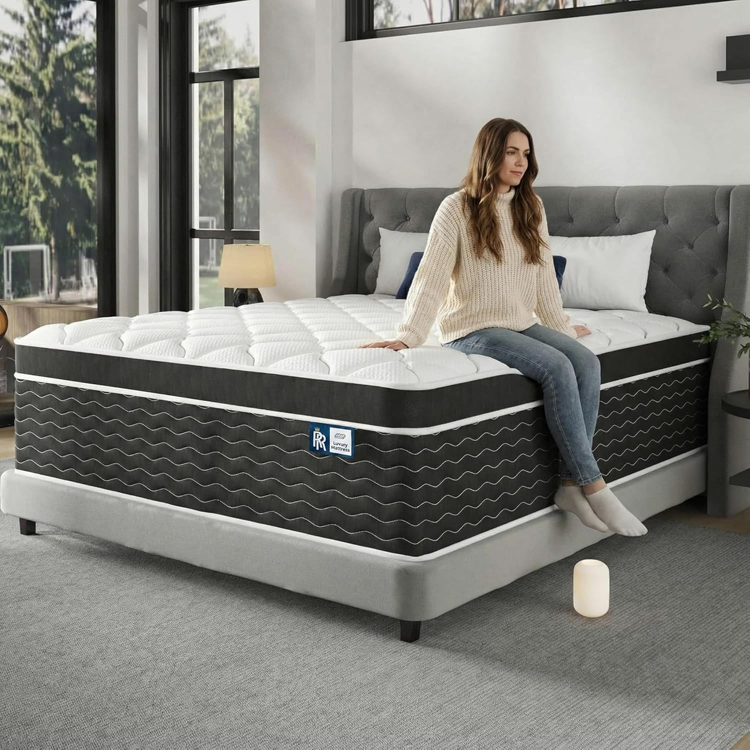 Ruoysun Luxury Firm Queen Mattress 14 In, Hotel-Level Comfort, Hybrid Queen Size