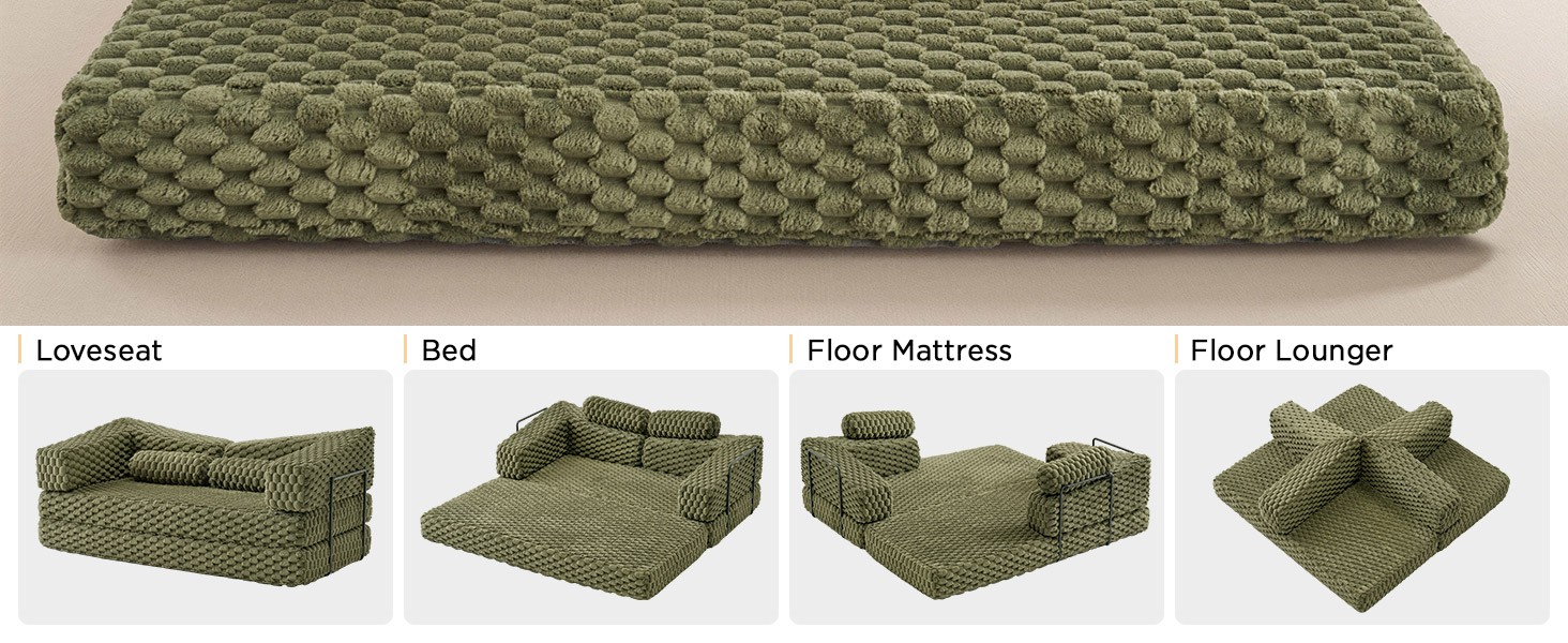 Futon Sofa Bed, Convertible Futon Couch with Plush Faux Fur, No