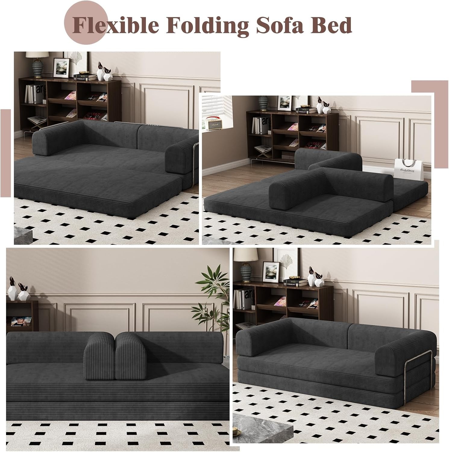 Convertible Corduroy Sleeper Sofa Bed,Folding Mattr Couch with