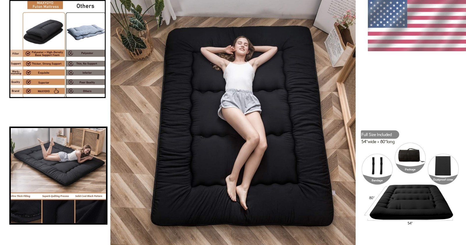Japanese Floor Mattress Futon Mattress Roll Up Mat Foldable Portable Tatami P…