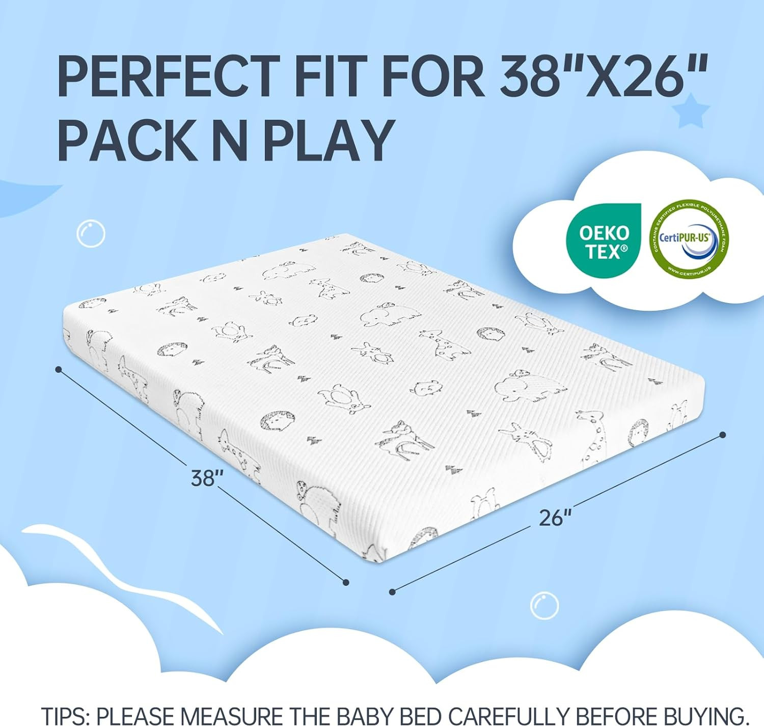 Portable Dual-Sided Pack and Play Mattress with Removable Soft Cover