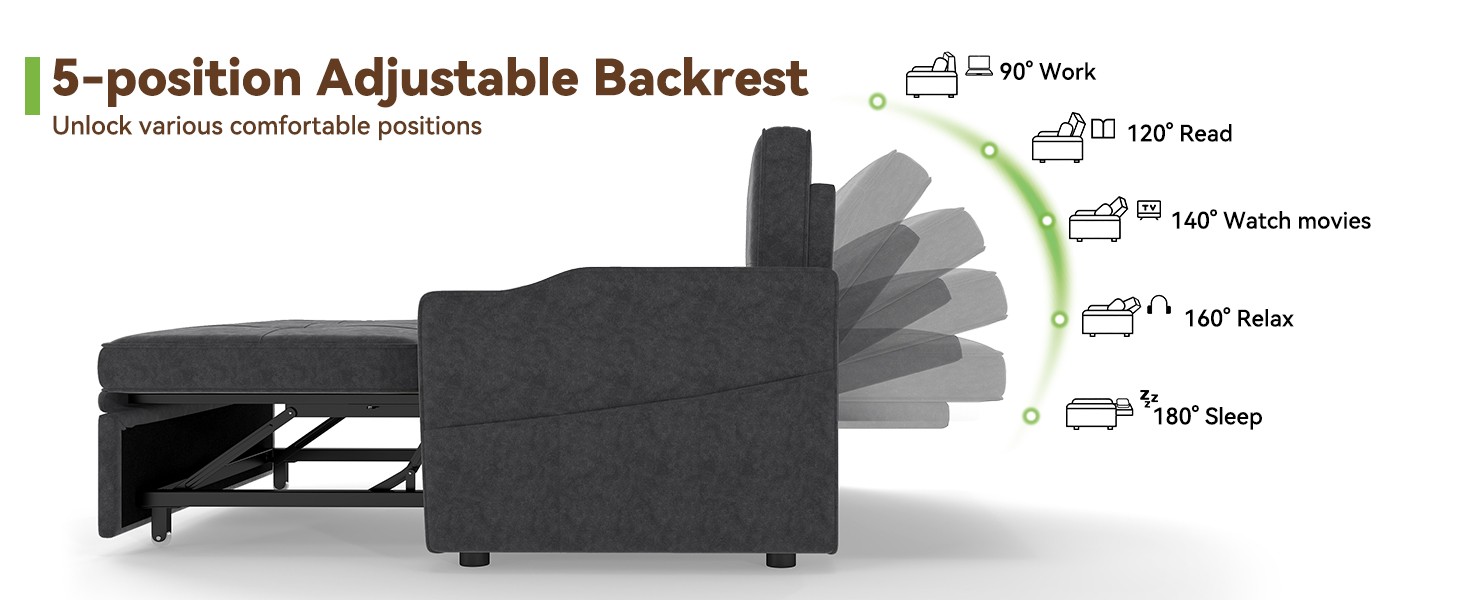 Sleeper Sofa Bed, 3-in-1 Loveseat Sofa with USB Charging Ports,