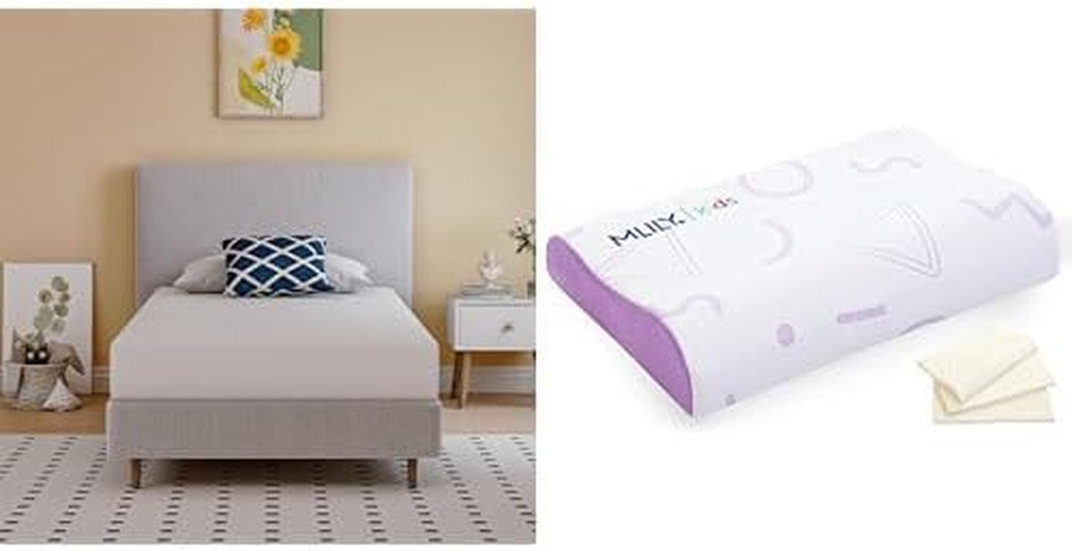 Twin Mattress Bundle with Kids Pillow – 6 Inch Memory Foam, Purple