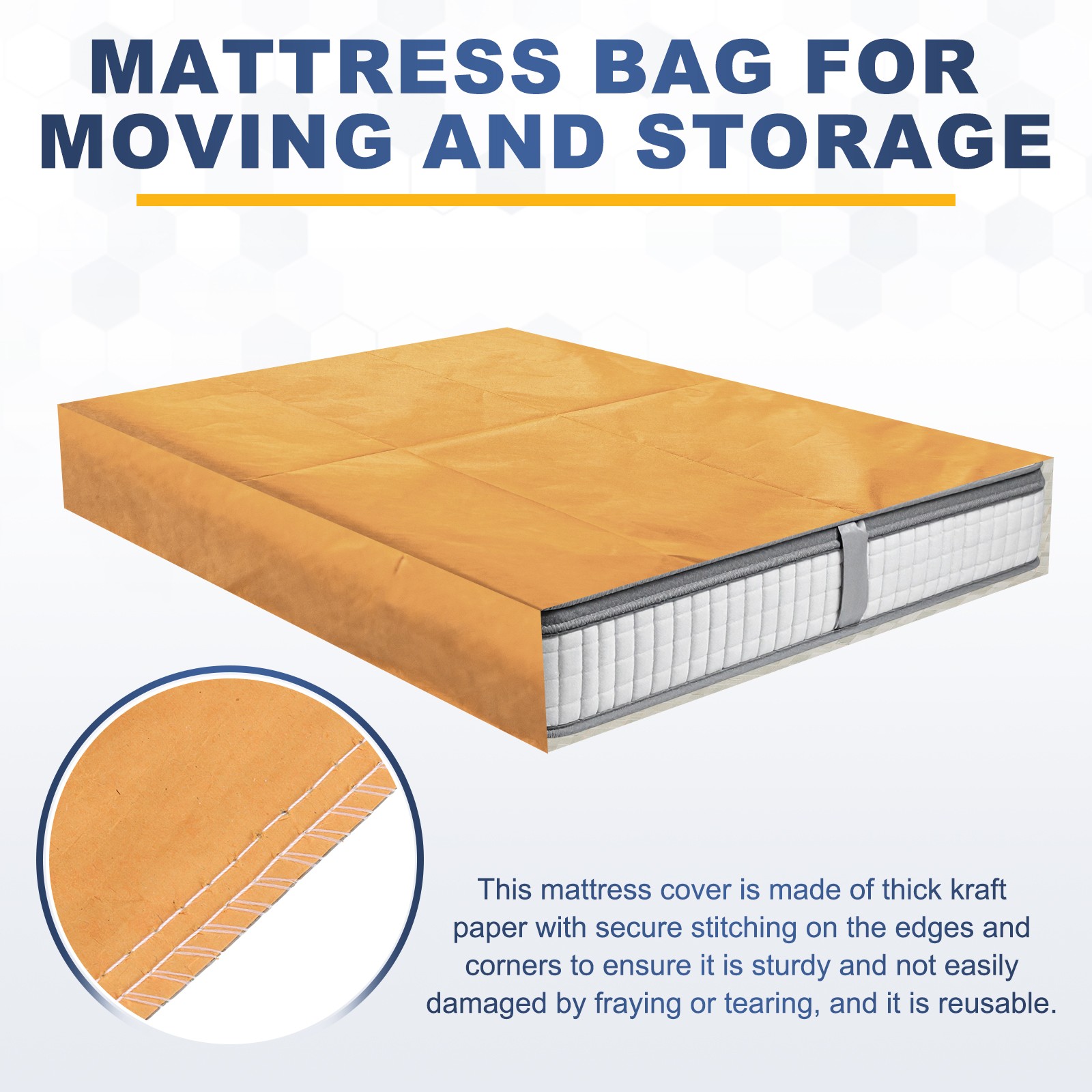 Mattress Bag for Moving and Storage, Queen Size Fit 78.7″x70.9″x15.7″, Yellow