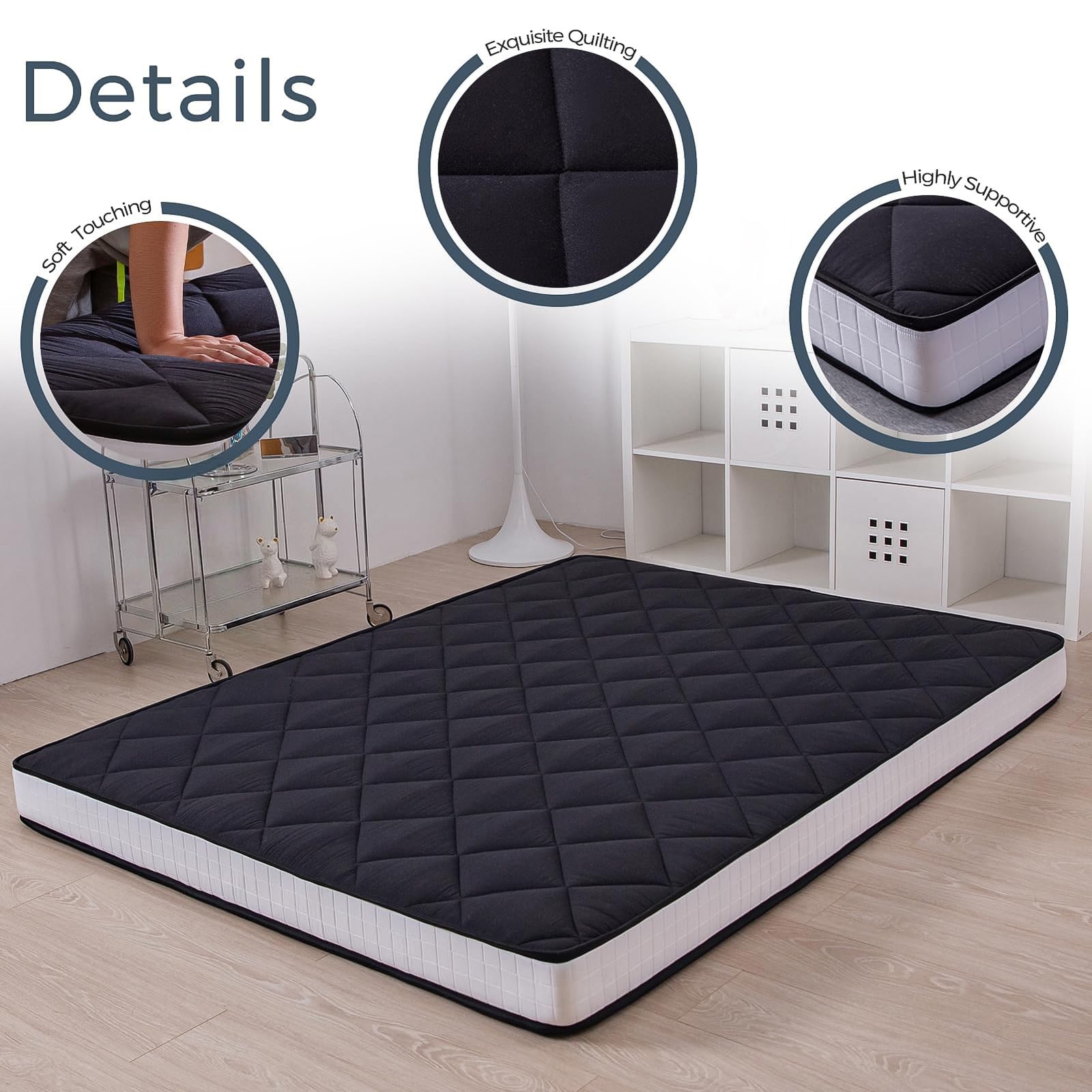 6″ Extra Thick Futon Mattress Floor Mattress, Queen Size Diamond Pattern Matt…