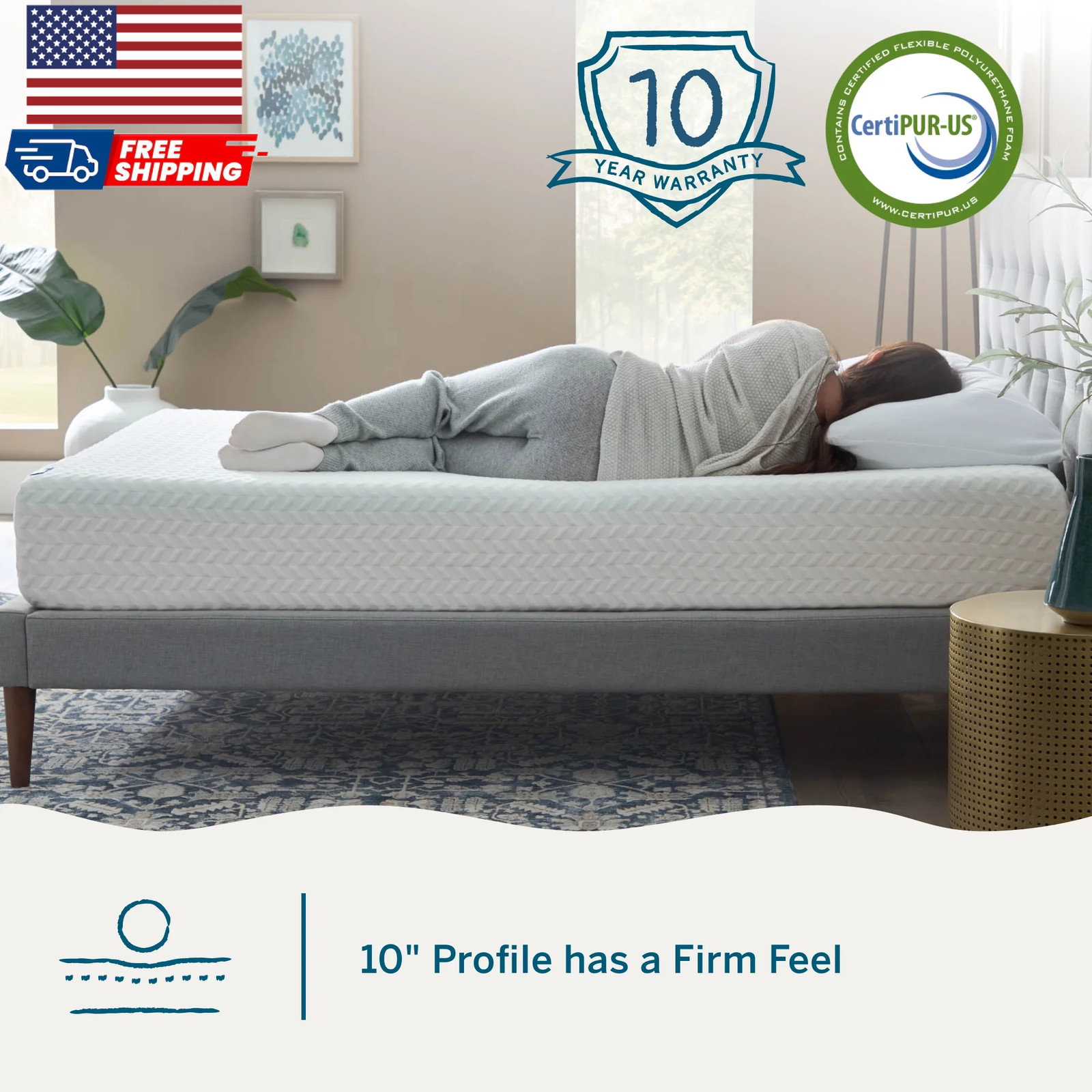 Lucid Refresh 10″ Dual-Layer Gel Memory Foam Mattress Firm Cooling Bed in a Box