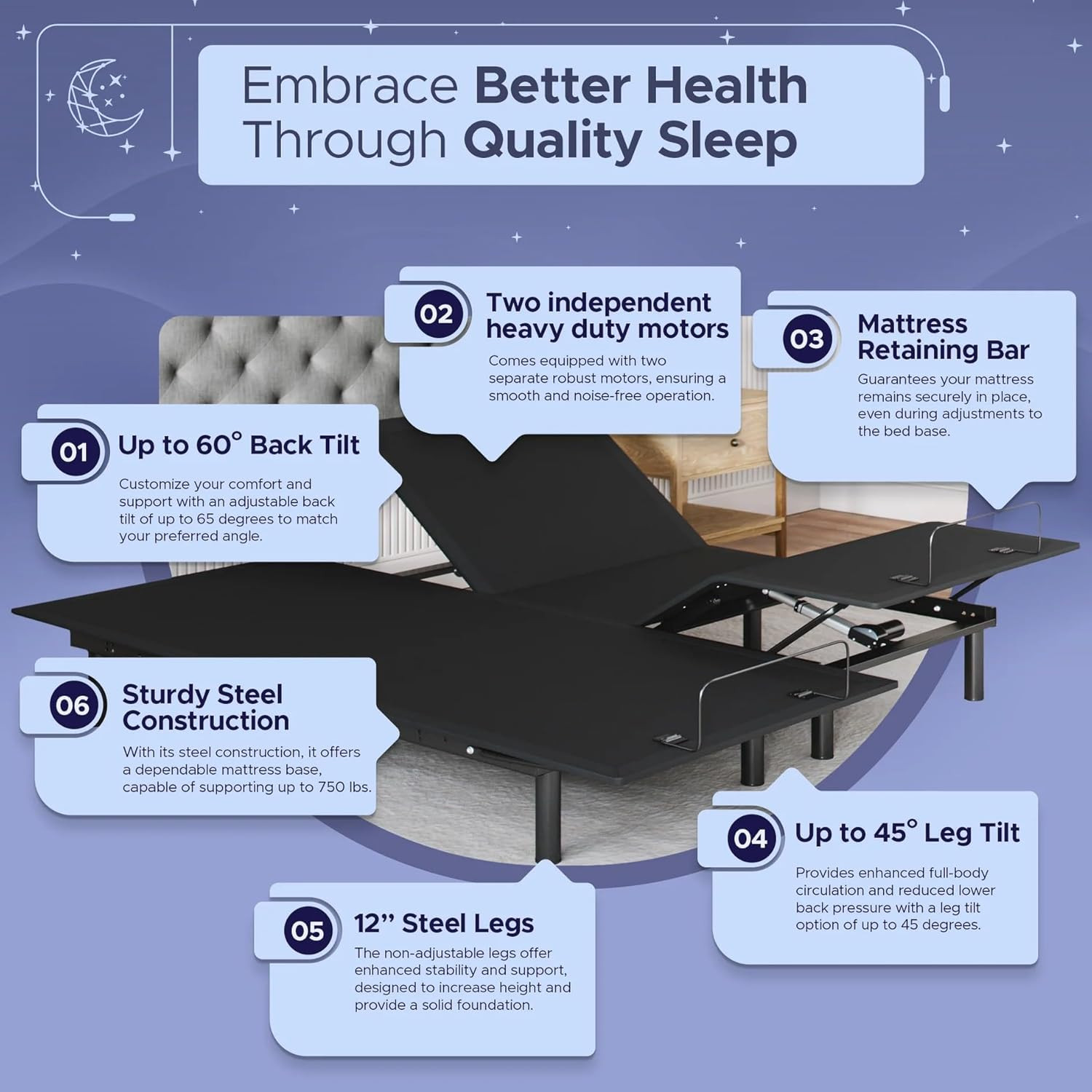 Celestial Aurora Split King Adjustable Bed + 12″ Gel Memory Foam Mattress