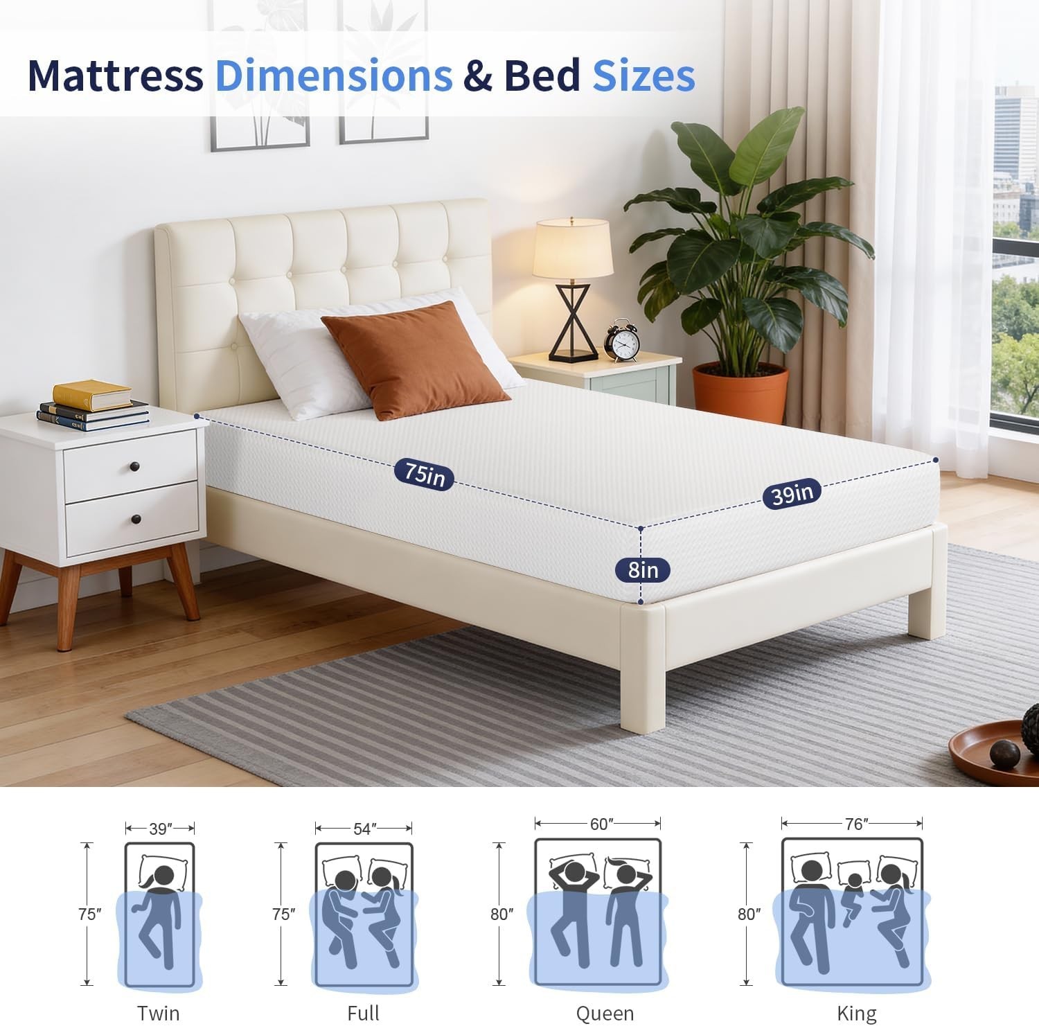 8 Inch Twin Mattress | Medium Firm | Gel Memory Foam Mattress | White | Bed i…