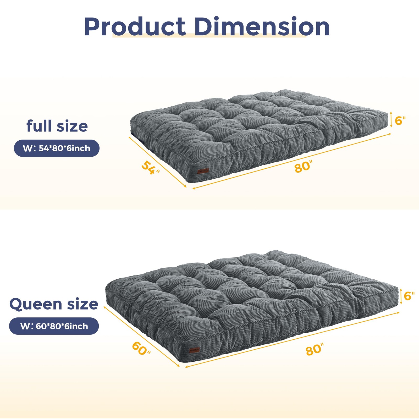 6″ Futon Mattress Full Size, Tufted Futons Sofa Couch Bed with Twisted Rope D…