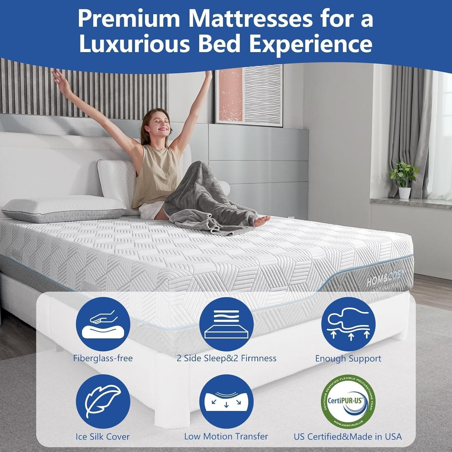 Firm Mattress Queen 14 Inch Memory Foam Mattress with Luxurious Ice Silk Cove…
