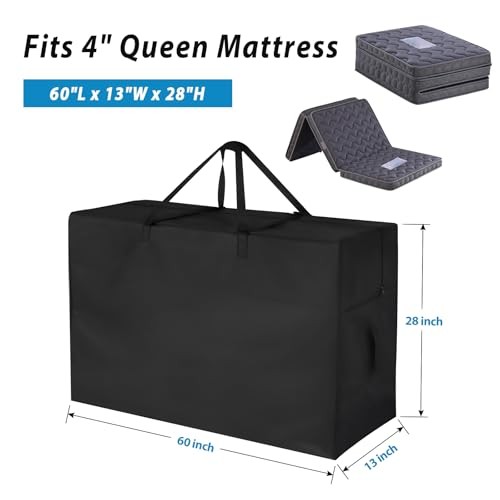 4″ Queen Folding Mattress Storage Bags, Trifold Memory Foam 4″ Queen Mattress