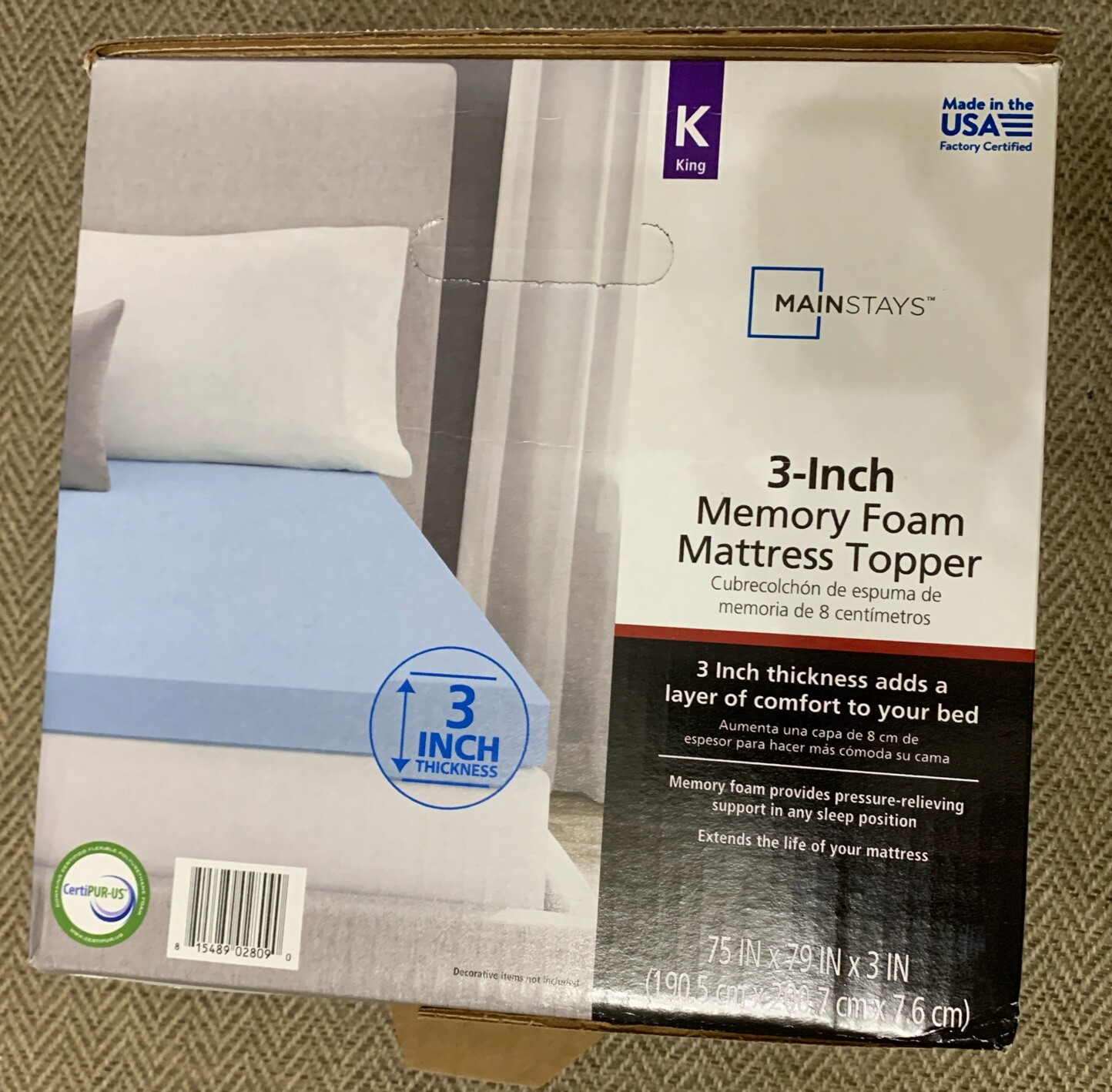 Mainstays 3″ Memory Foam Mattress Topper, King