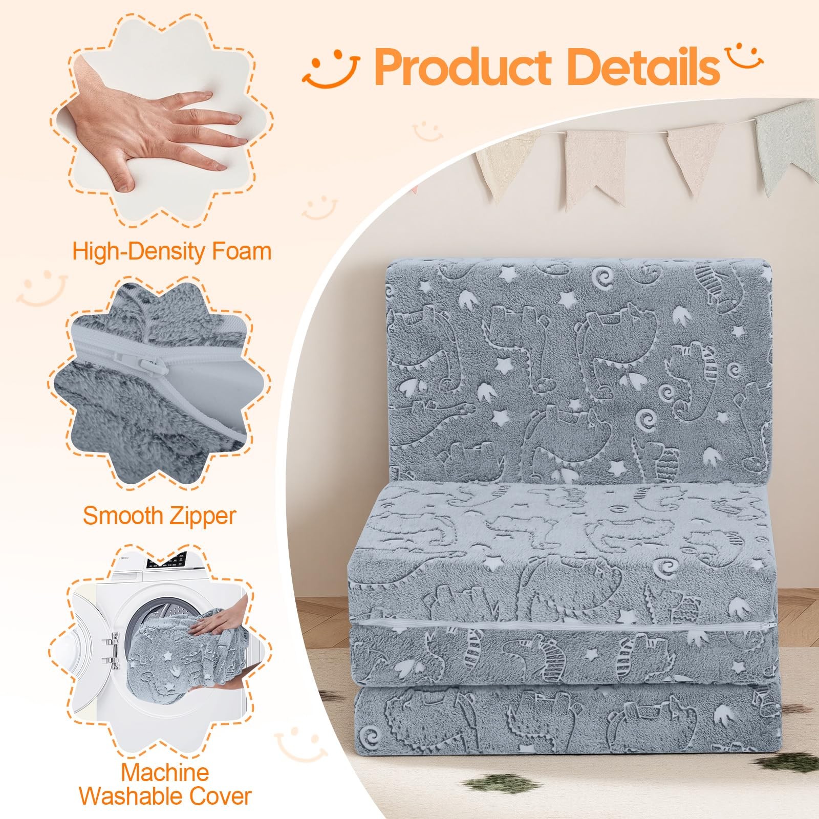 MeMoreCool Kids Folding Mattress, Trifold Foldable Floor Mattress for Kids, 6…