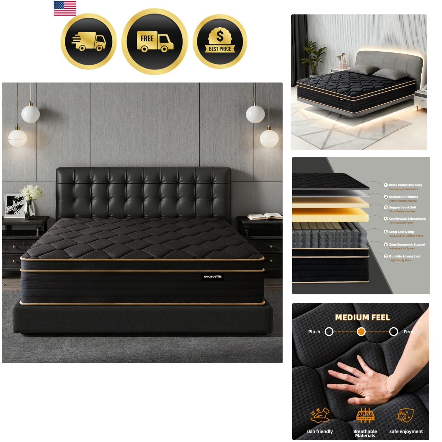 Queen Mattress 12 Inch Memory Foam Pocket Spring Hybrid Bed Motion Isolation