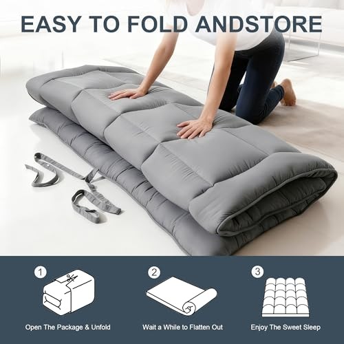 Japanese Floor Mattress Futon, Thick 5-Layer Roll Up Foldable Twin Grey