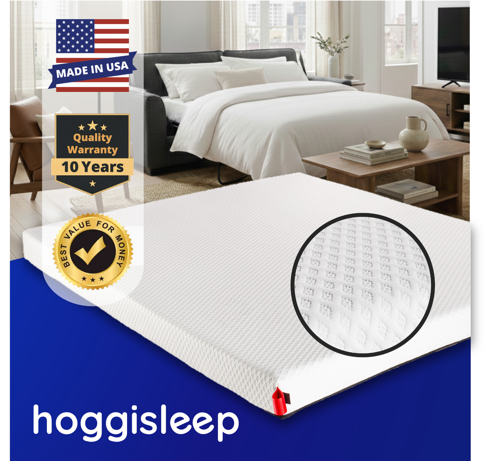 Queen, 4.5 Inch Sleeper Sofa Mattress 60×72, Top-Quality Memory Foam, hoggisleep