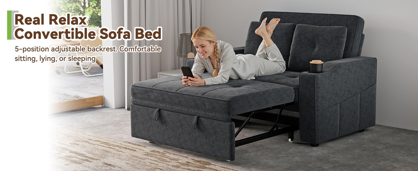 Sleeper Sofa Bed, 3-in-1 Loveseat Sofa with USB Charging Ports,
