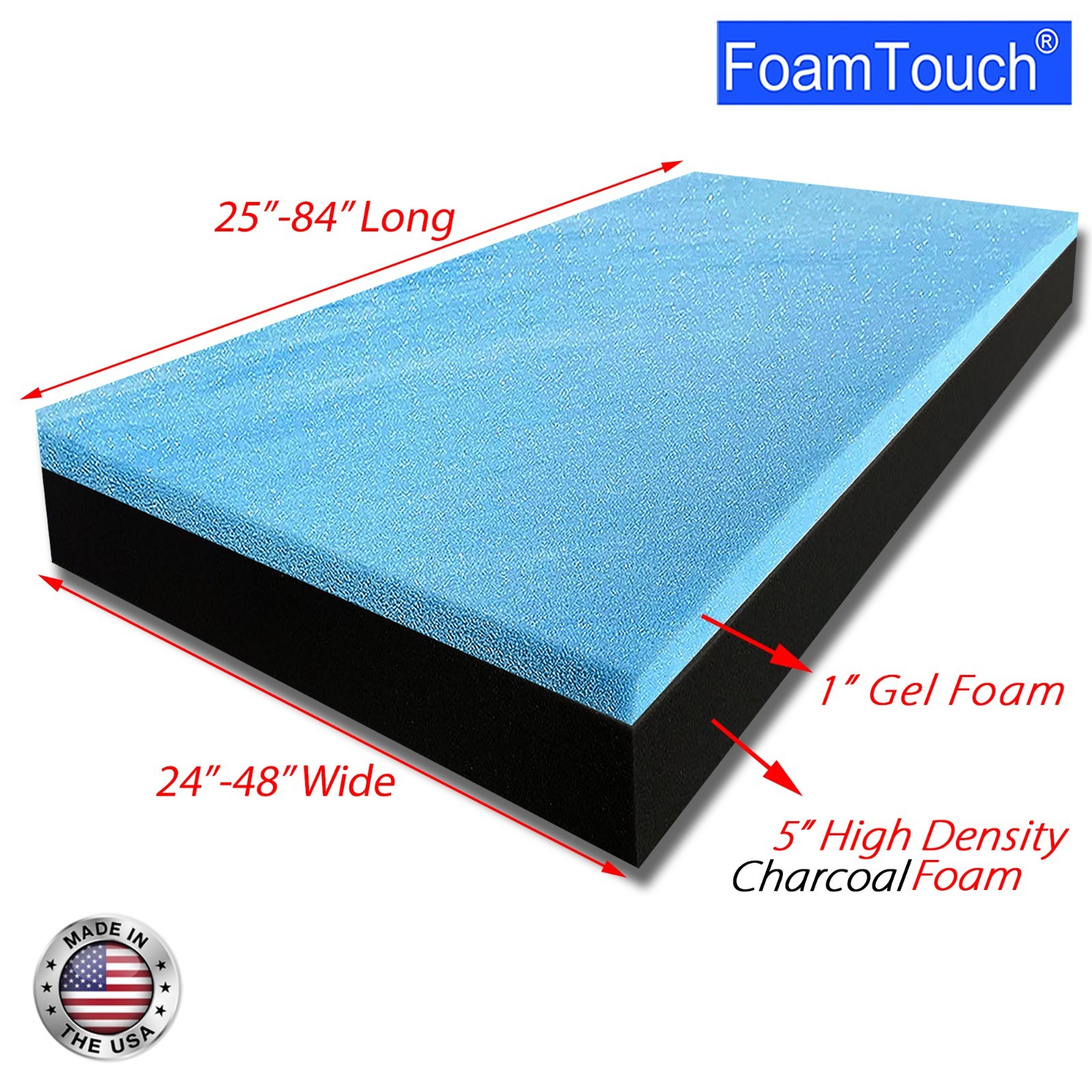 FoamTouch Custom Cut RV Mattresses – 6″ Thick-Gel on Charcoal- Variation