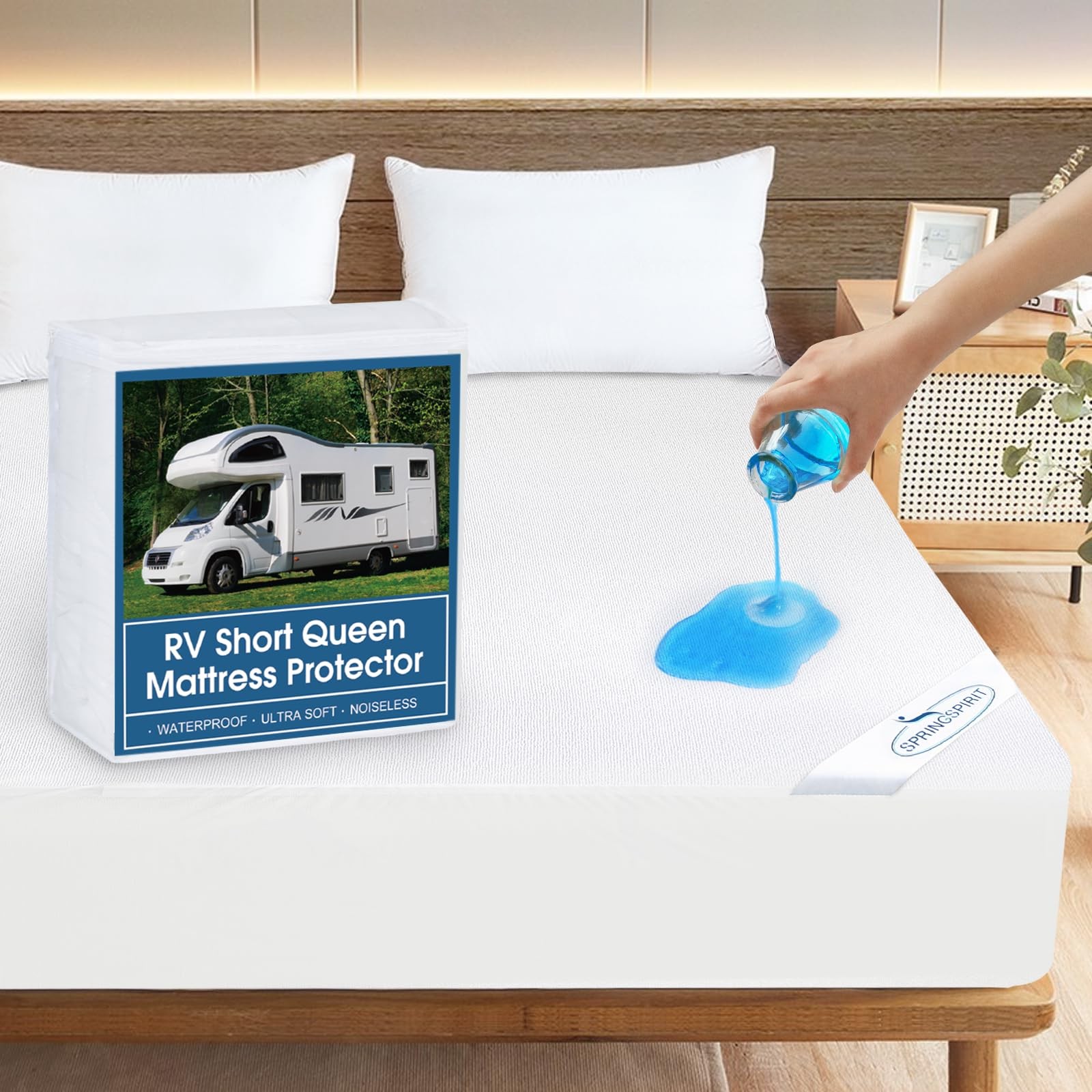 RV Short Queen Terry Mattress Protector Waterproof for Queen, White