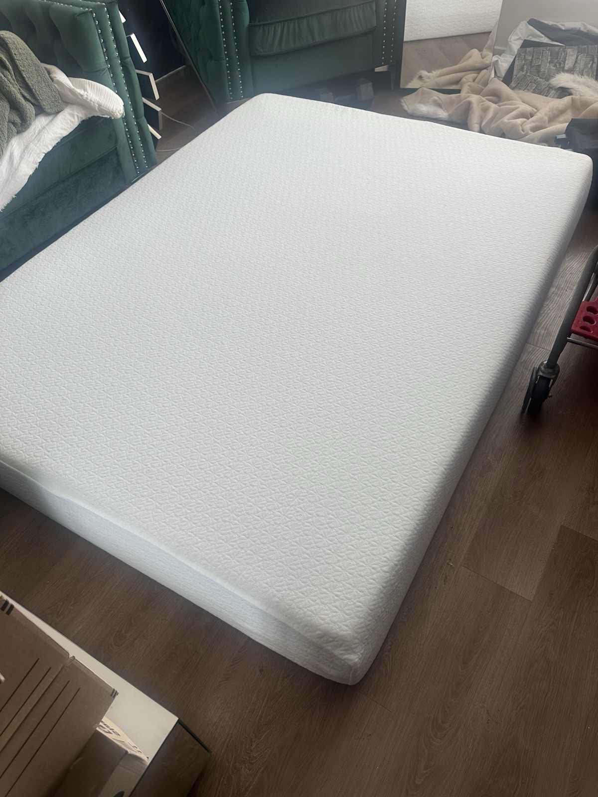 White Fabric Rectangle Mattress Geometric Pattern for Adults Bedroom