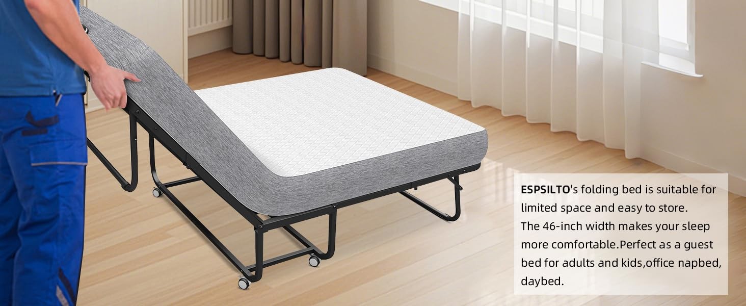 Folding Bed with Mattress for Adult – Twin Size75”x38” Portable Foldable Ro…