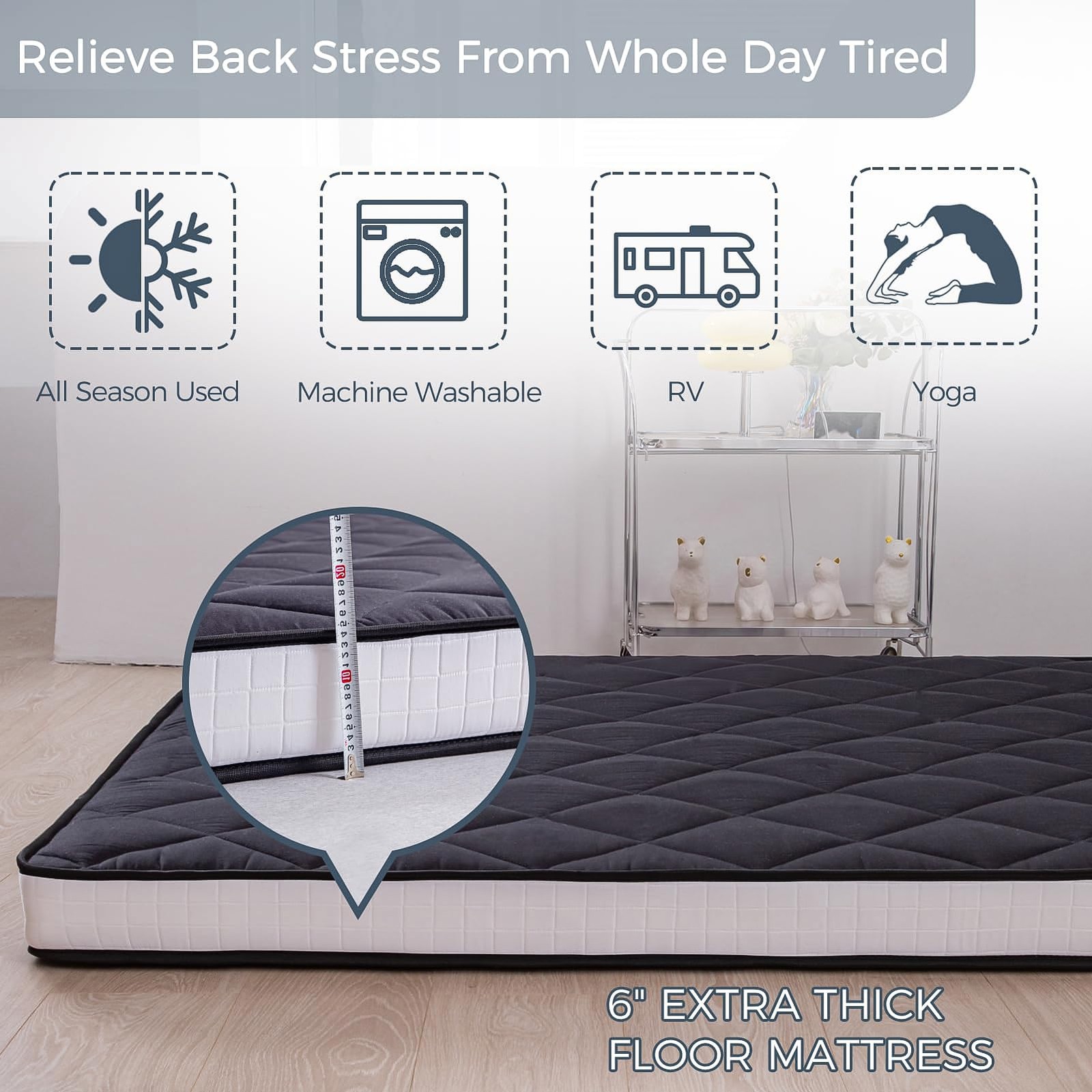 6″ Extra Thick Futon Mattress Floor Mattress, Queen Size Diamond Pattern Matt…