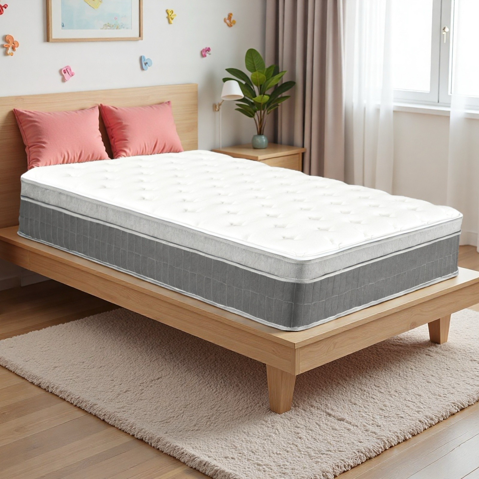 Twin Hybrid Mattress 12″ – Memory Foam Medium Firm Breathable Gray Trim