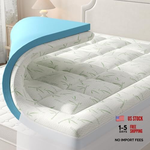 Dual Layer 4 Inch Mattress Topper Memory Foam Mattress Topper Queen Blue White