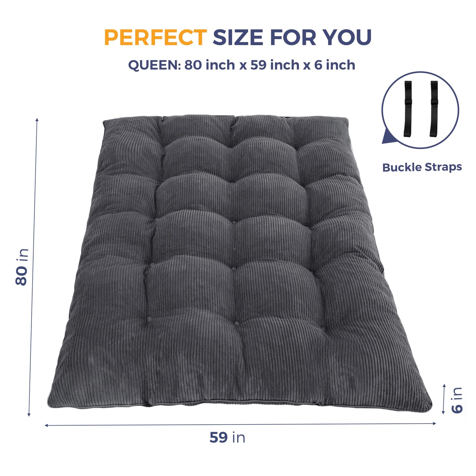6″ Japanese Floor Mattress, Foldable Futon Mattress Queen Size, Tufted Roll U…