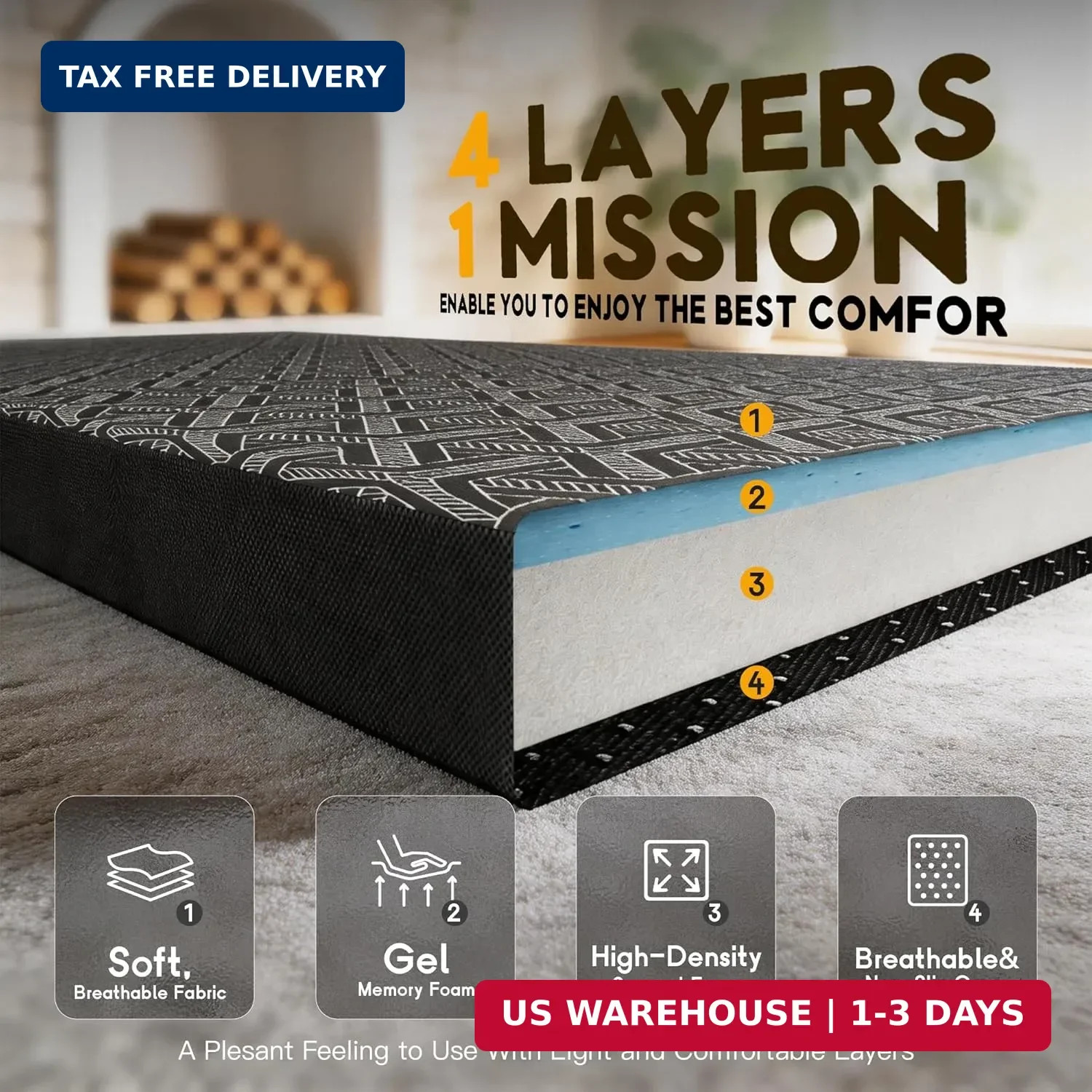 Foldable Mattress Twin,6″ Memory Foam Mattress Topper,Trifold Mattress with Wash
