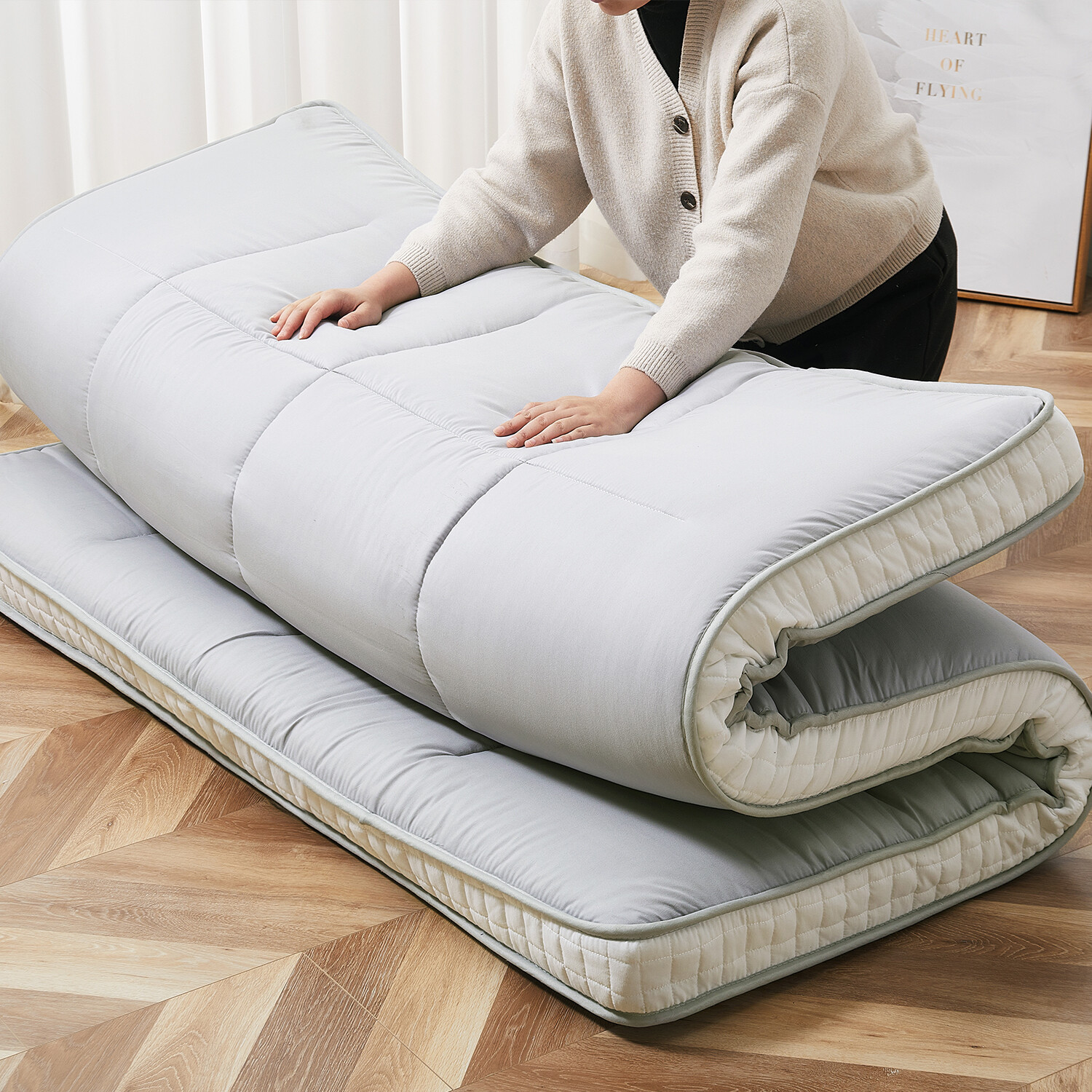 NAIZEA Twin Size Japanese Floor Tatami Mattress Futon Mattress Tatami Pad，Gray