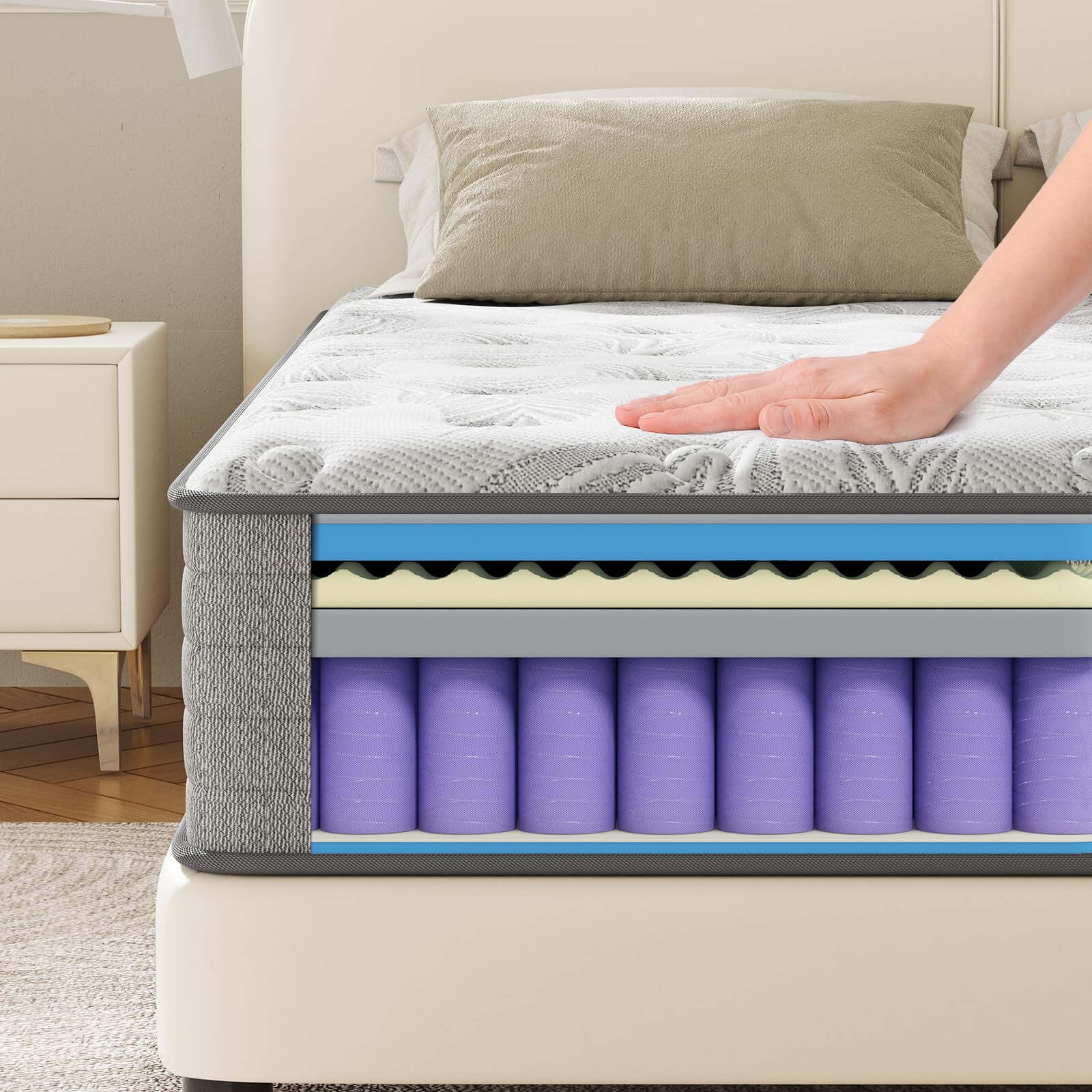 12″ Colchones QUEEN Size De Espuma 12 Pulgadas Memory Foam Mattress Hybrid Bed