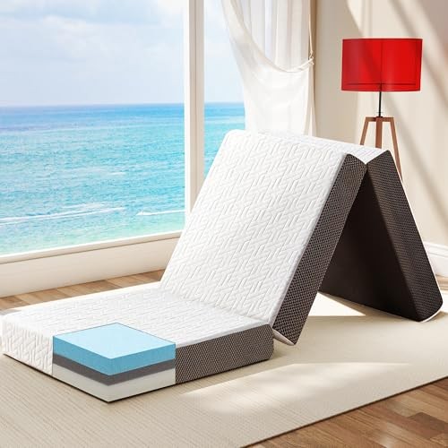 Foldable Mattress Single Size, Tri-Folding Single (75 × 25 inch) 4 Inch