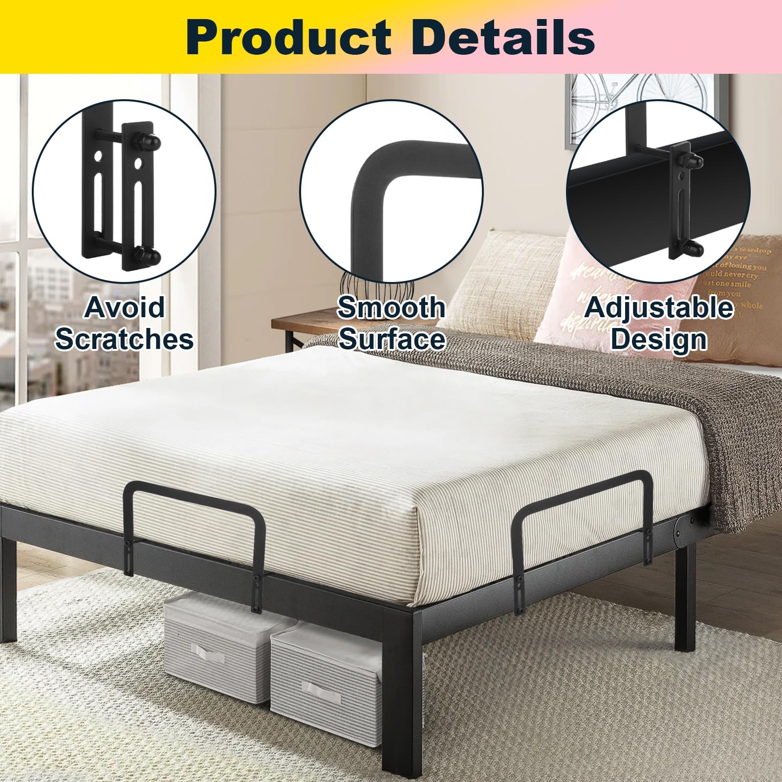 4PCS Metal Mattress Slide Stopper, Mattress Retainer Bar for Adjustable Beds,…
