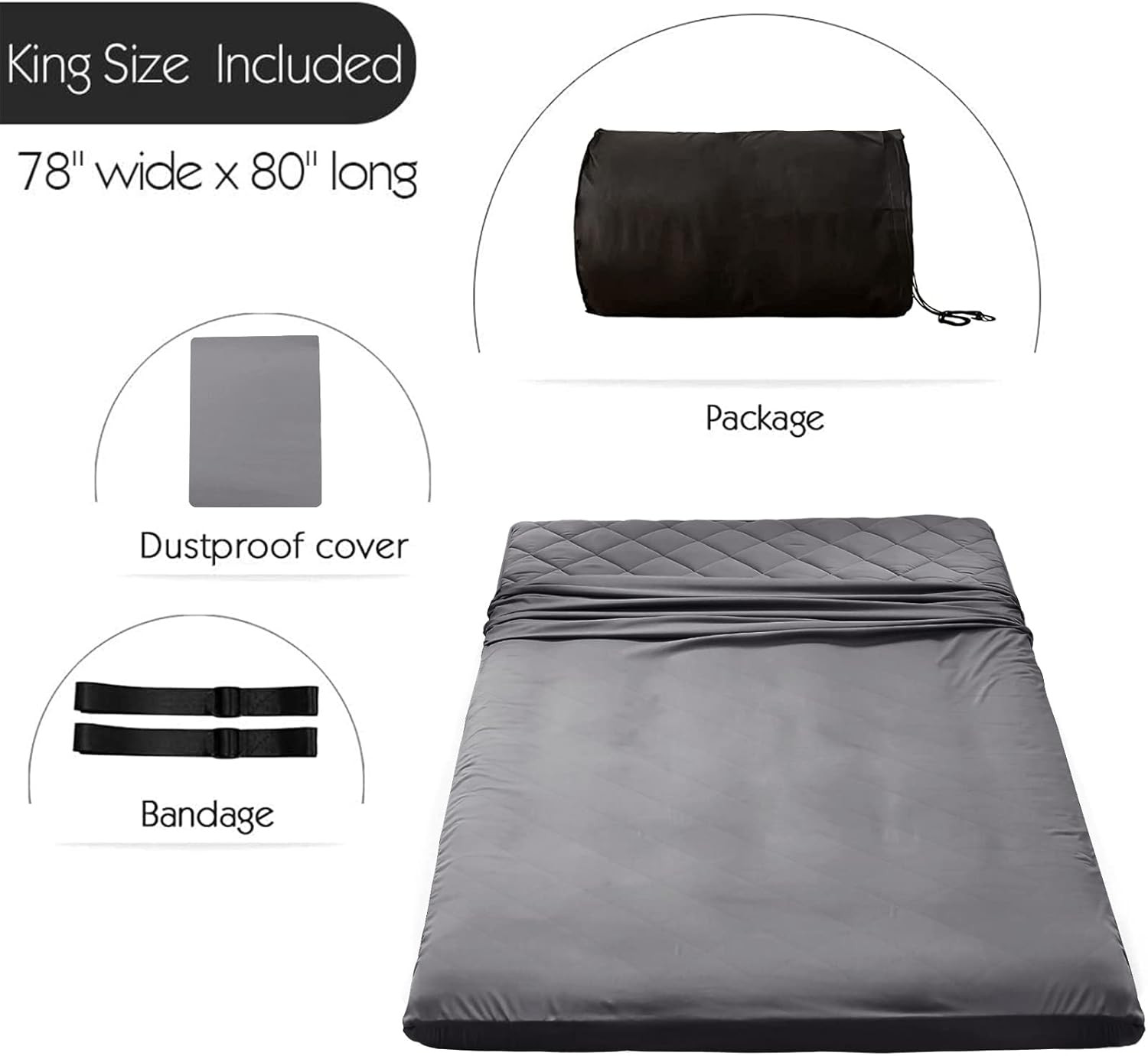 King Size Japanese Floor Futon Mattress – Dark Grey Diamond Pattern, Roll Up Des