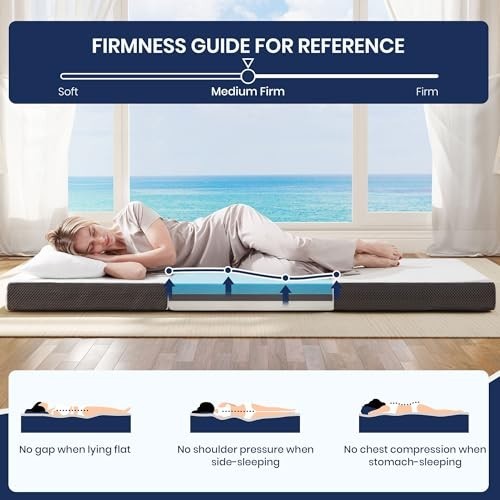 4-Inch Foldable Memory Foam Mattress – Tri-Folding Portable Bed for Travel, Camp