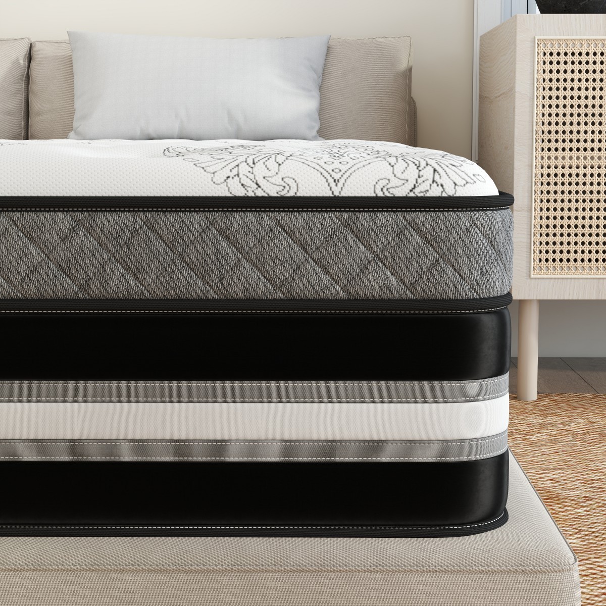 12″ 14″ Twin Full Queen King Mattress Gel Memory Foam Pocket Coil Bed In a Box