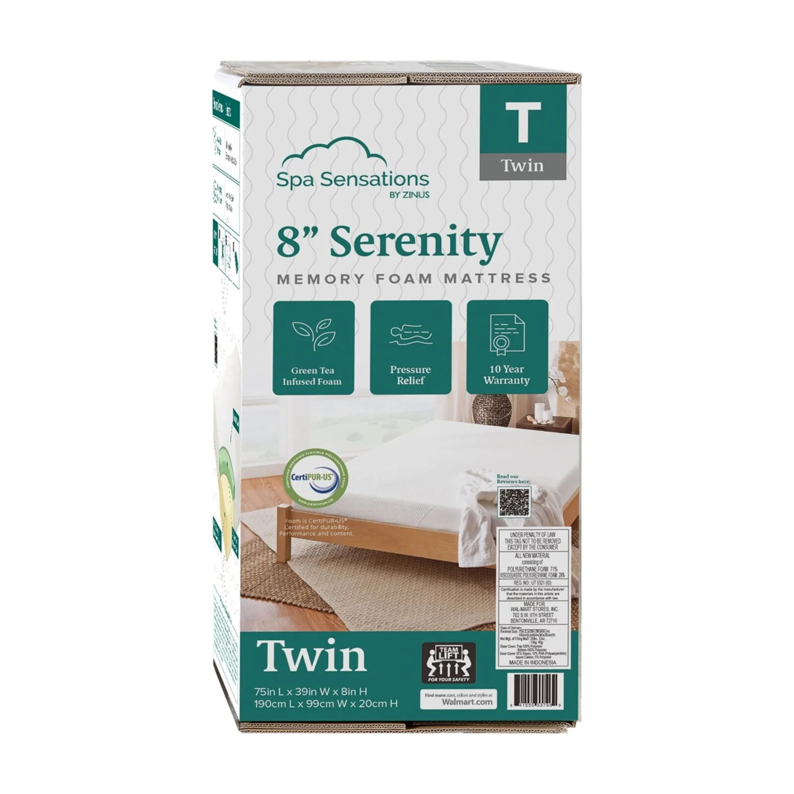 Zinus Spa Sensations Serenity 8″ Memory Foam Mattress, King