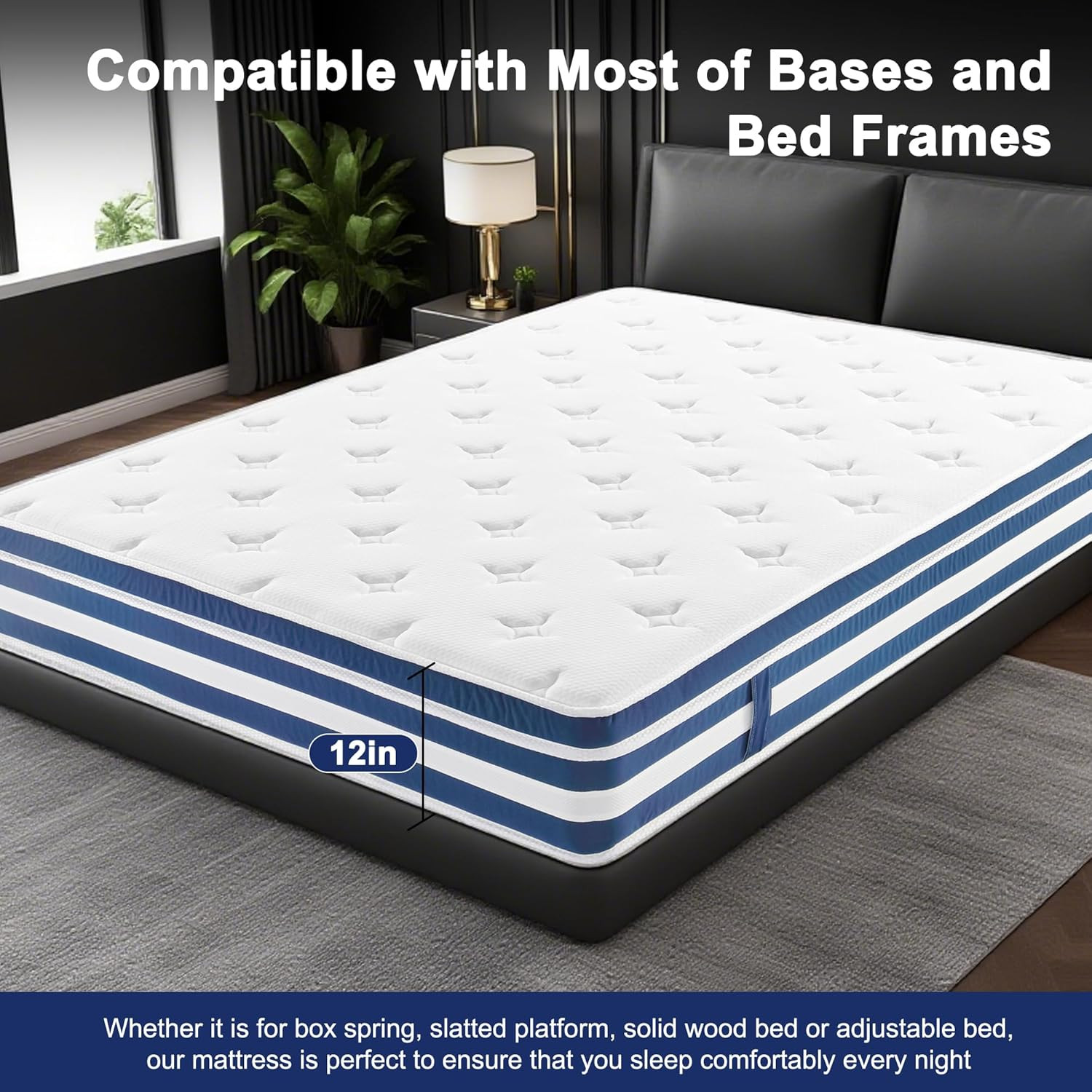12″ King Size Memory Foam Hybrid Mattress with Gel & Zoned Pocket Coils