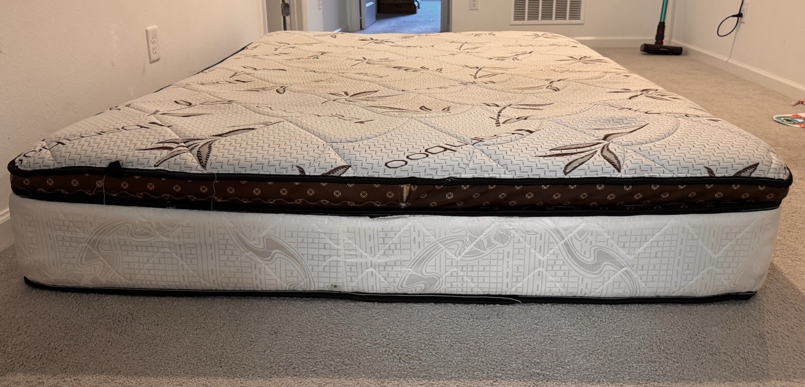 Queen Firm Innerspring Mattress, Floral Fabric Cover, Breathable Beige/Brown
