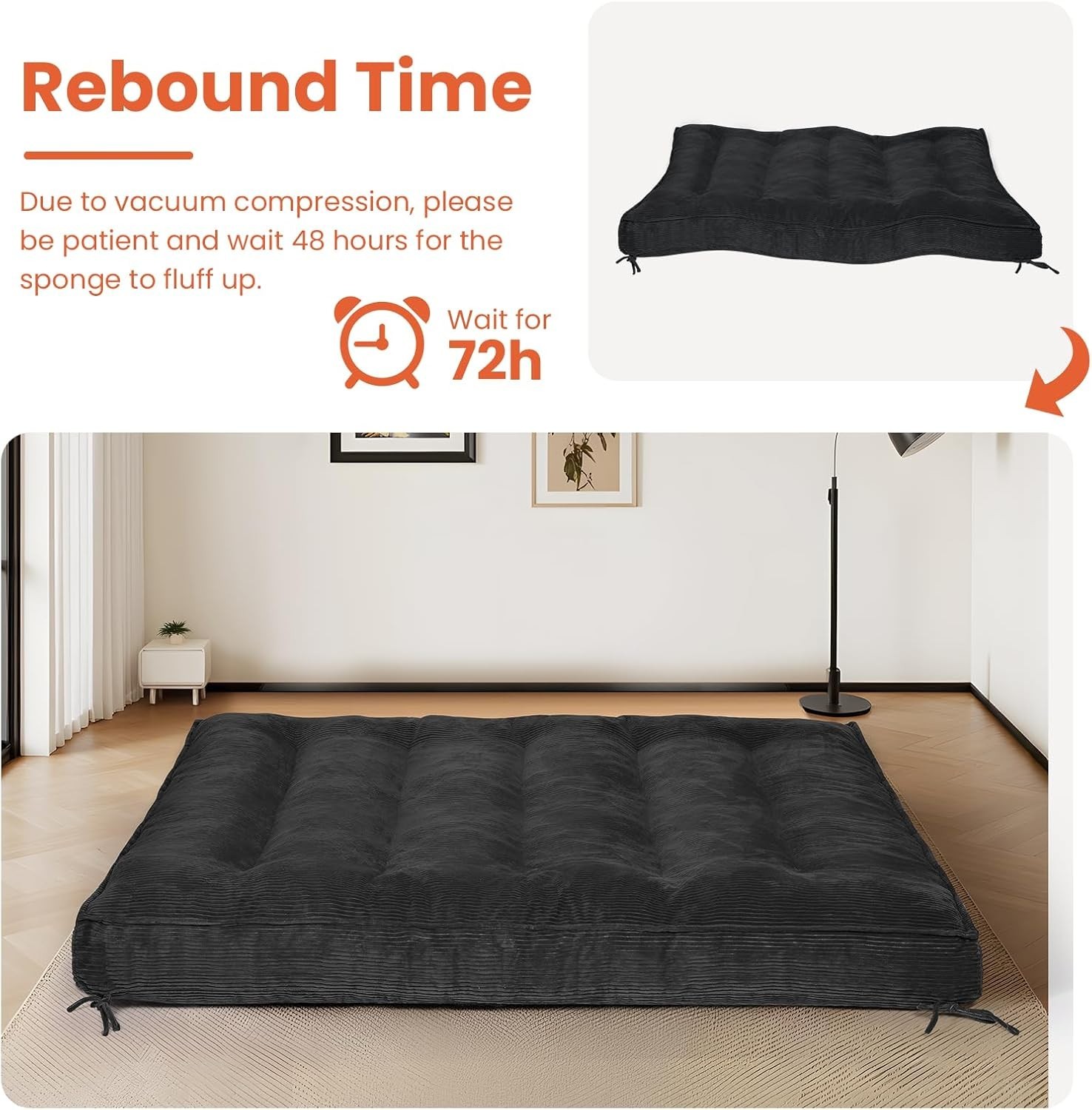 Full Size 8″ Futon Mattress with Shredded Foam & Storage Straps – Corduroy