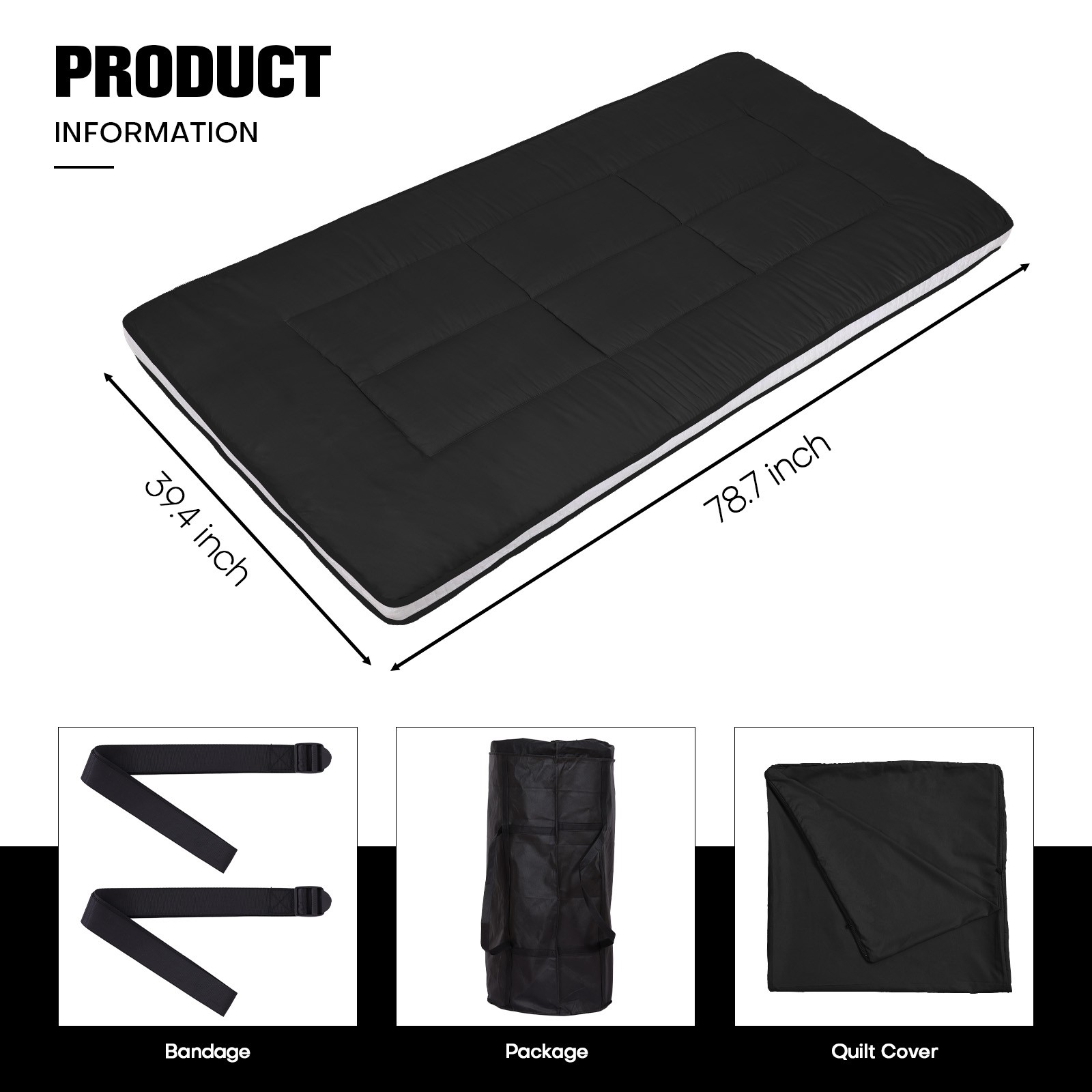 Memory Foam Japanese Tatami Futon Floor Mattress for Guest Dorm Roll-Up w/ Cover