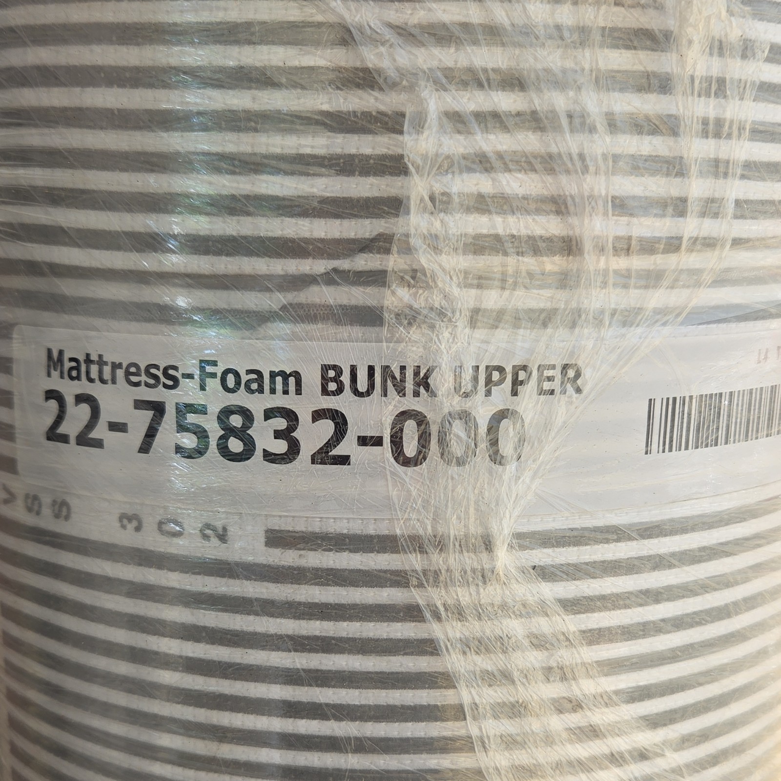 Firm Roll-Up Foam Bunk Upper Mattress 79×29 Gray/White Striped MPN 22-75832-000