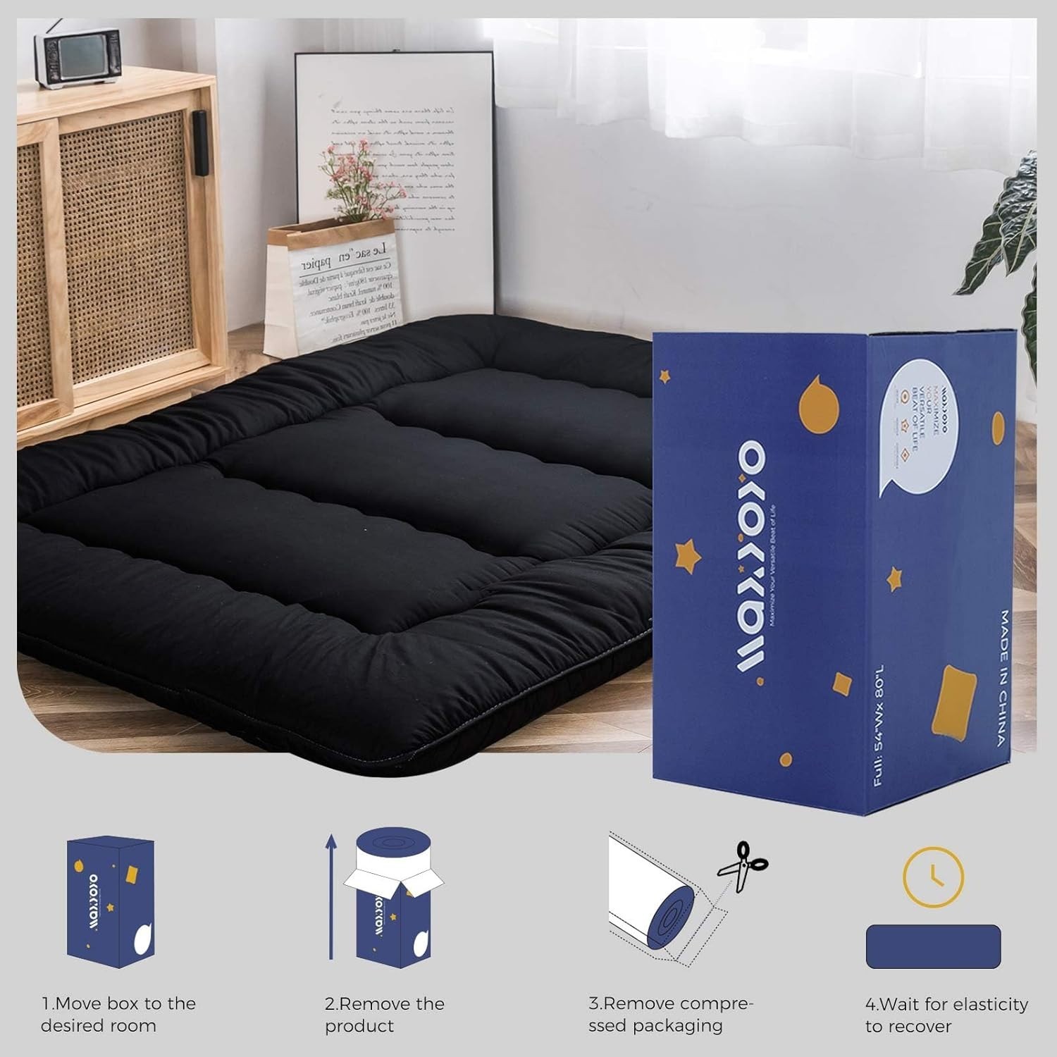Durable Foldable Sleeping Pad Twin Size Japanese Futon with Dustproof Cover