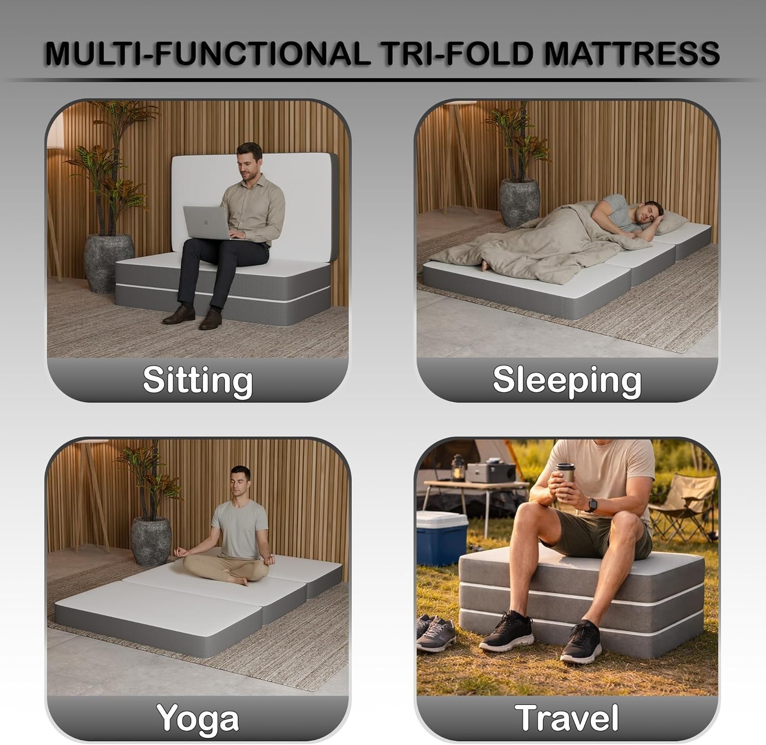 Greaton, 5-Inch Tri-Folding Gel Memory Foam Portable Floor Mattress | Breathabl
