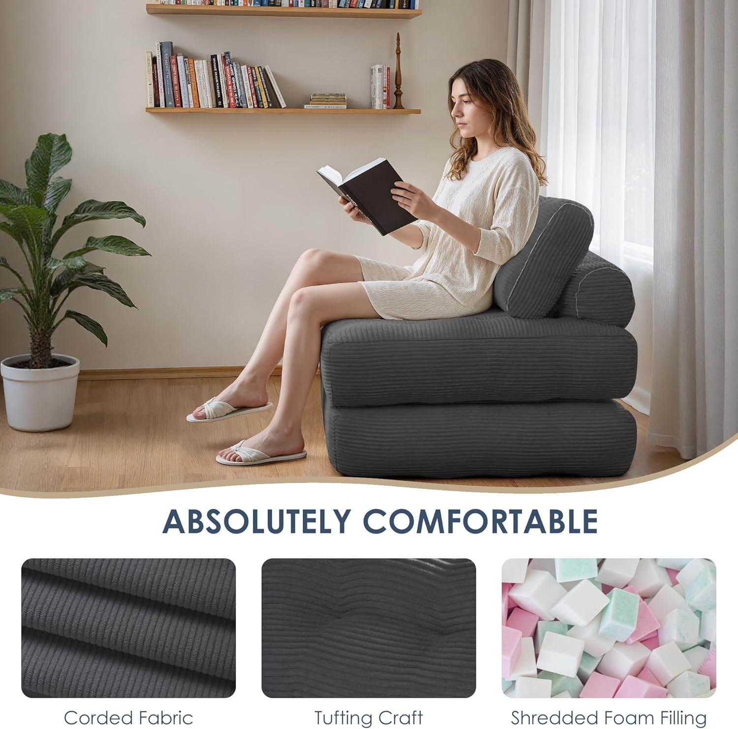 Folding Sofa Bed,Convertible Sleeper Chair for Adults, Bed Grey
