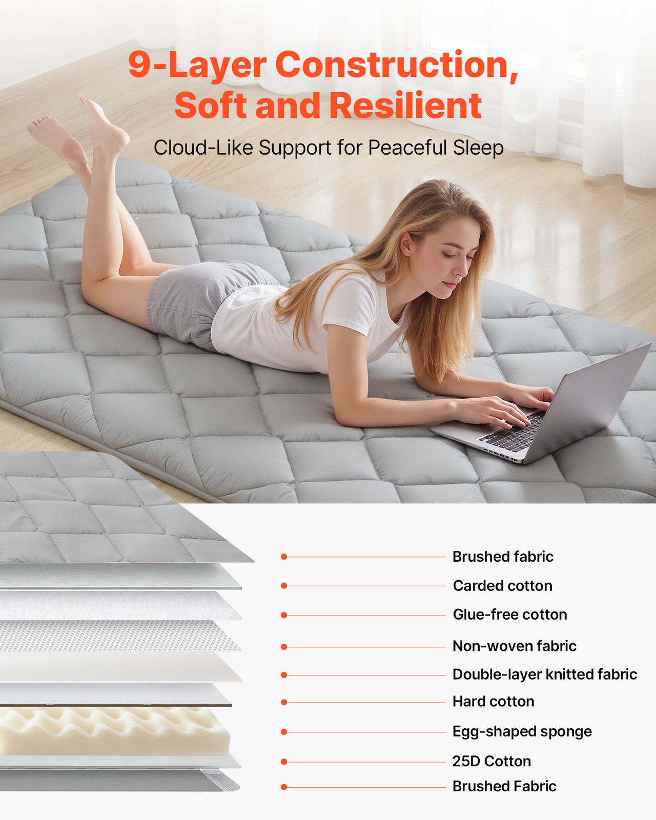 VEVOR Japanese Tatami Mattress Twin Foldable Futon Mat with Storage Bag Gray