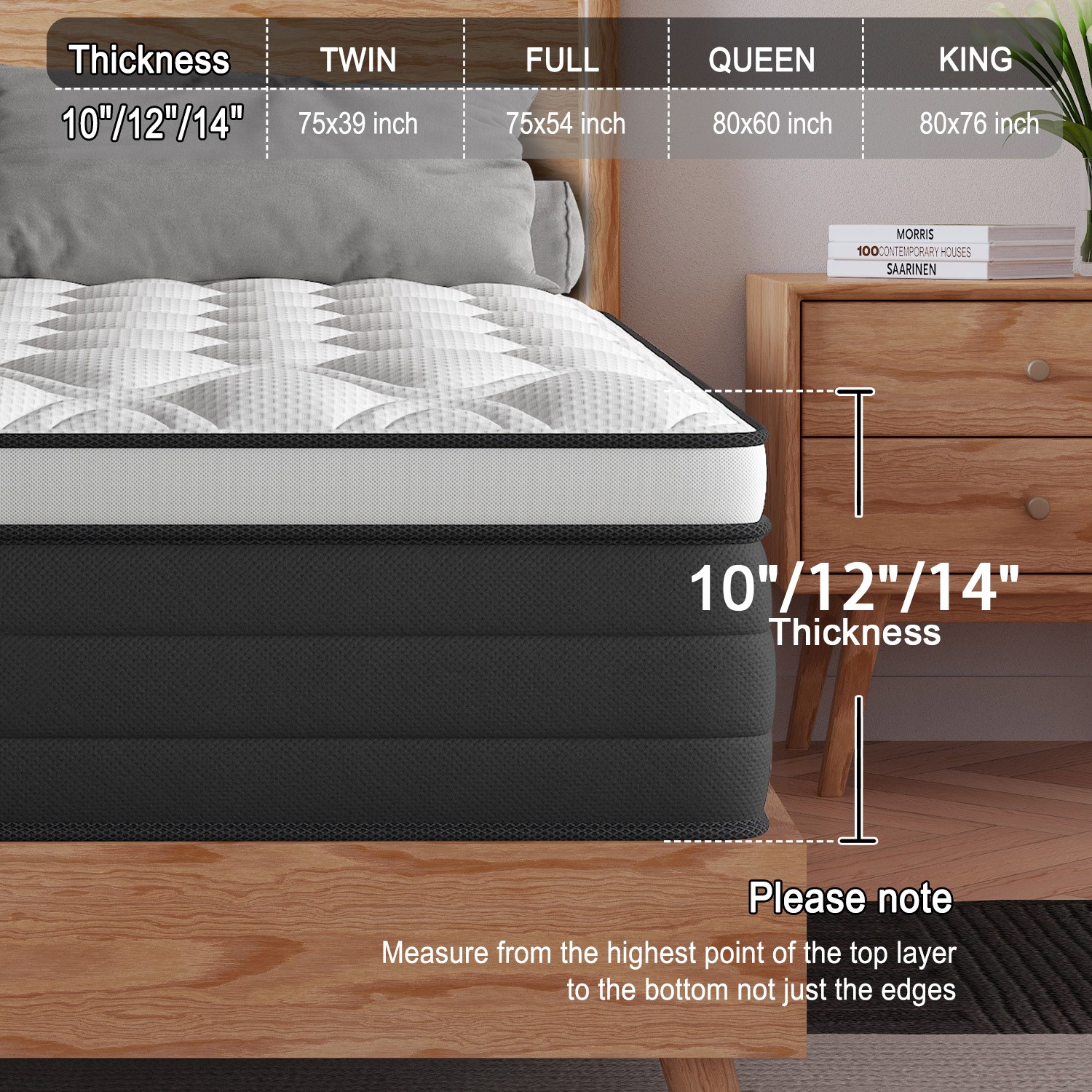12″ 14″Twin Full Queen King Size Gel Memory Foam Spring Bed Mattress In A Box